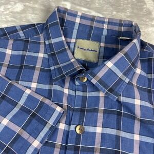 Tommy Bahama Mens 3XL Big & Tall Island Zone Silk Blend Plaid Shirt Blue Pink